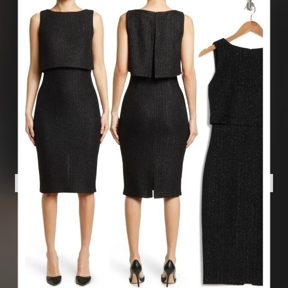 St. John Dresses & Skirts - ST. JOHN Metallic Tweed Sleeveless Midi Dress in Black Size 10